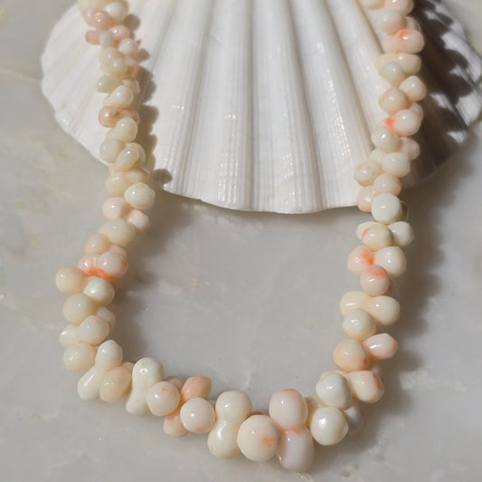 Antique Victorian Carved Angel skin Coral Dogbone Necklace