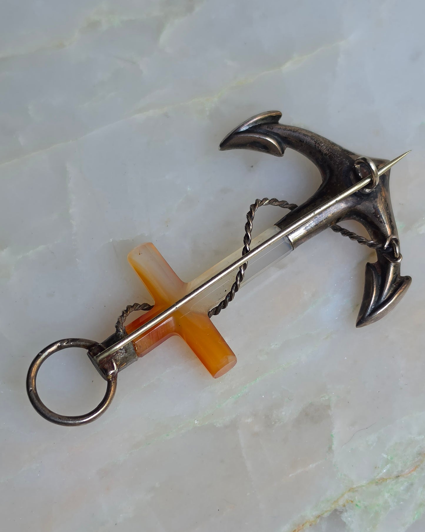 Antique Scottish Agate Anchor "Hope" Pin