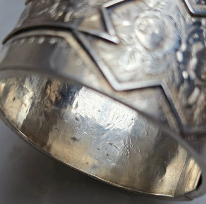 Antique Victorian Sterling Silver Engraved Aesthetic Movement Bangle