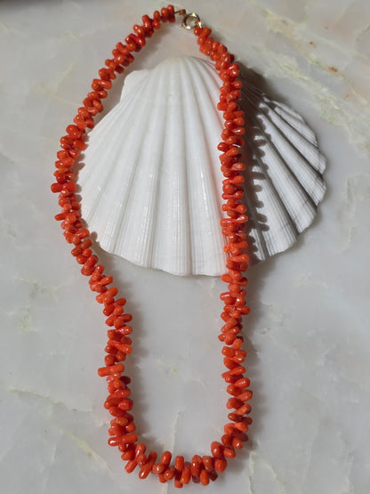 Antique Victorian Carved Mediterranean Coral Dogbone Necklace