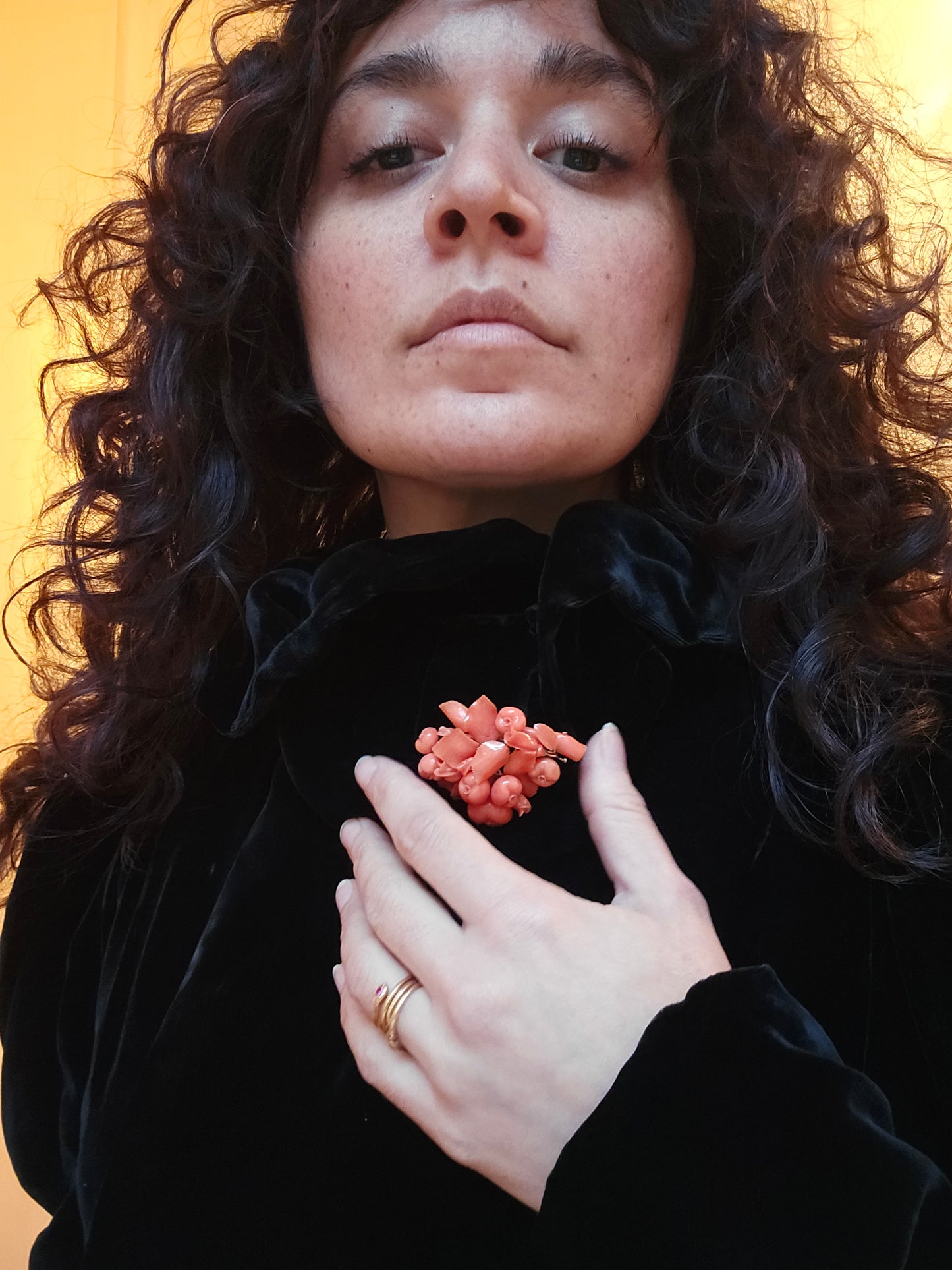 Antique Carved Coral Flowers And Fruit Pin