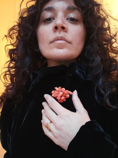 Antique Carved Coral Flowers And Fruit Pin