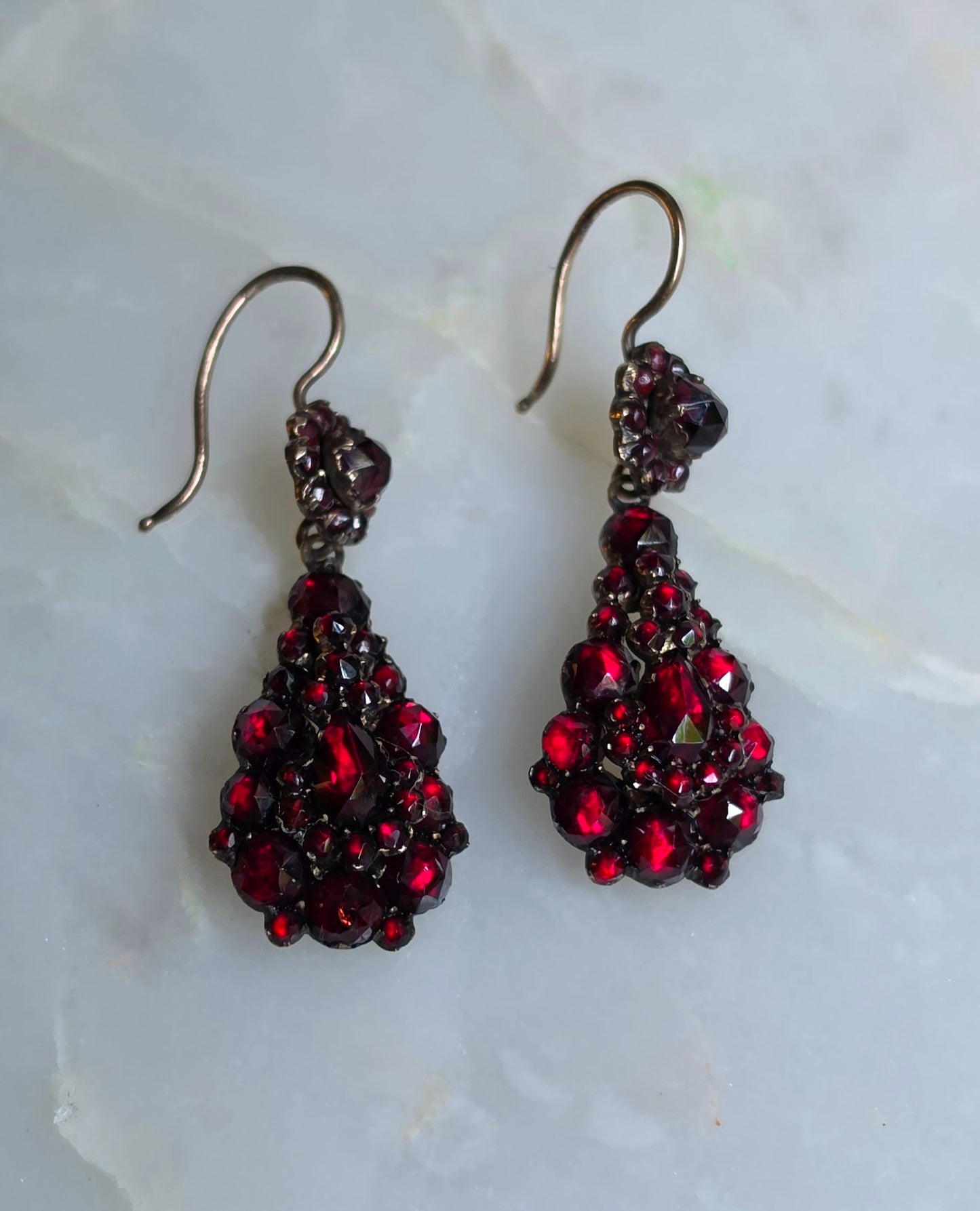 Antique Victorian Bohemian Garnet Teardrop Earrings