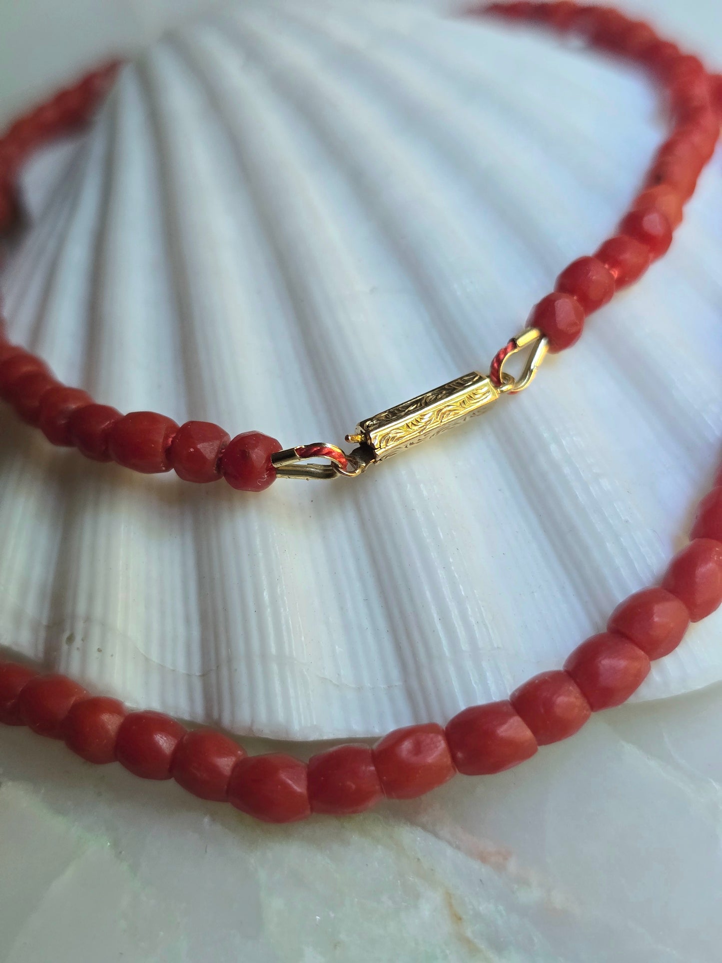 Antique Victorian French Faceted Mediterranean Coral Necklace
