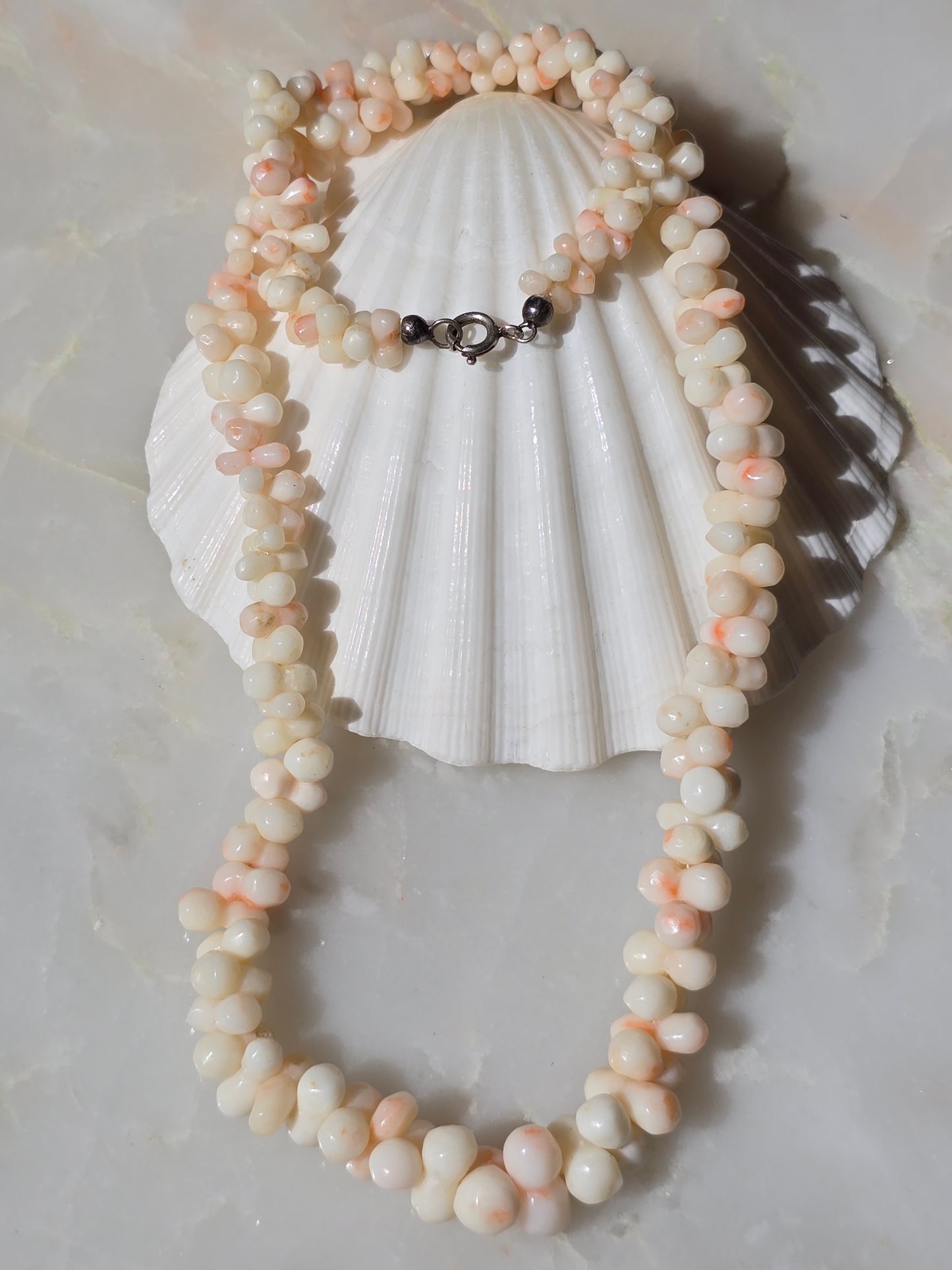 Antique Victorian Carved Angel skin Coral Dogbone Necklace