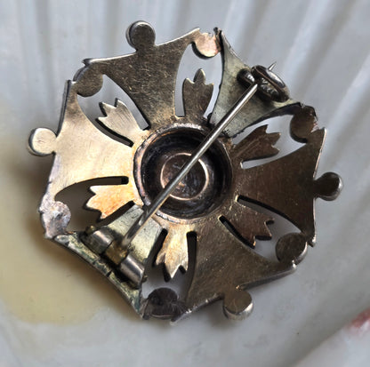 Antique Victorian Gothic Revival Bohemian Garnet and Pearl Pin