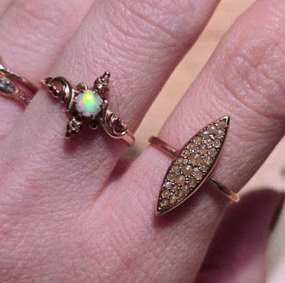 Antique Victorian 14k Rose Gold, Opal and Rose Cut Diamond Ring