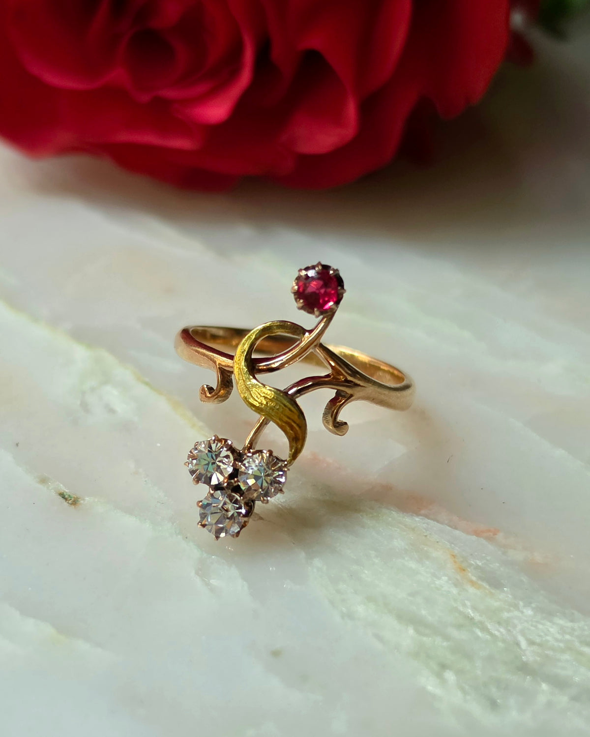 Antique Art Nouveau Two-Tone Gold Bypass Ring