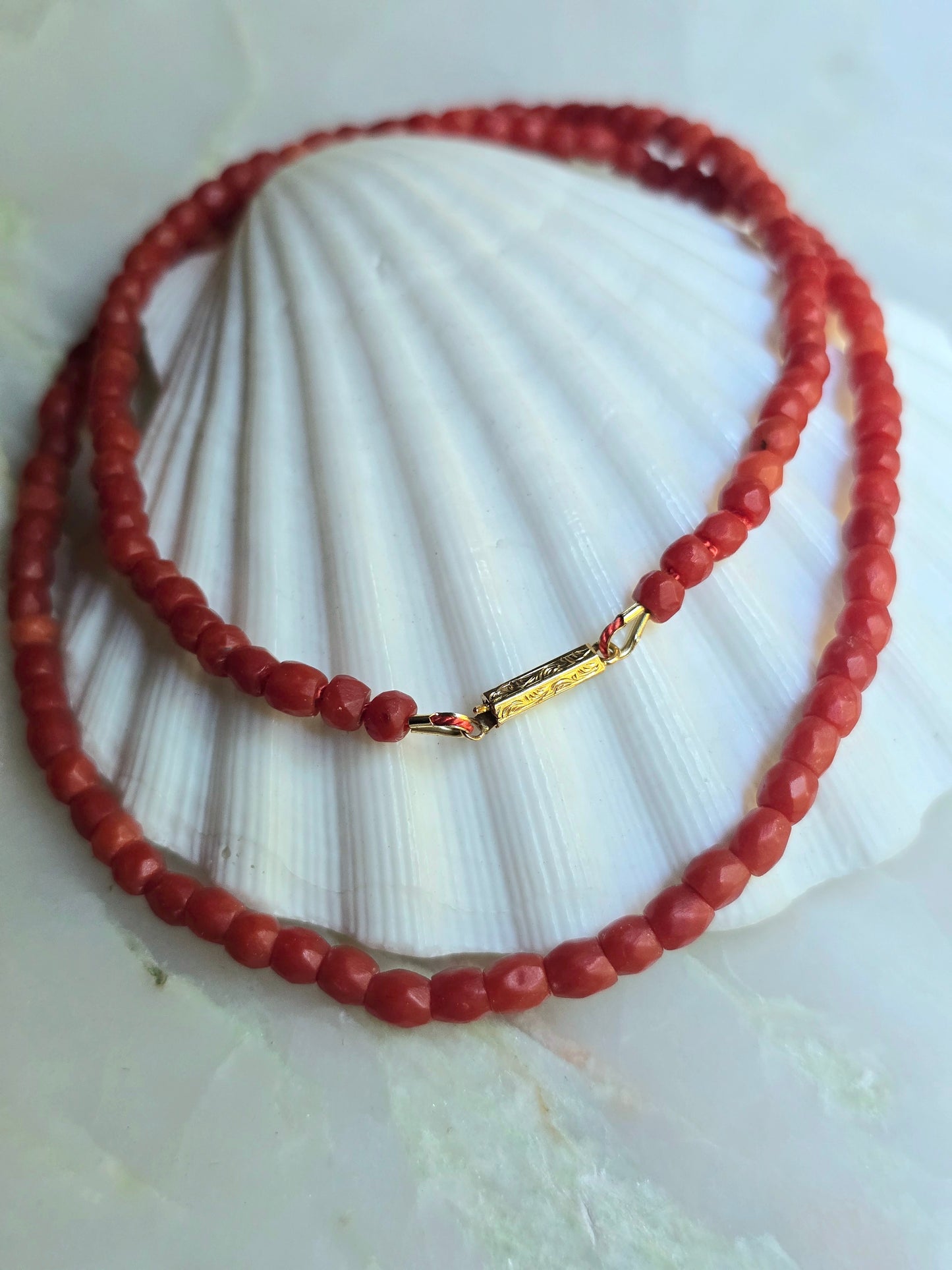 Antique Victorian French Faceted Mediterranean Coral Necklace