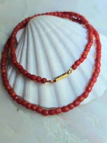 Antique Victorian French Faceted Mediterranean Coral Necklace