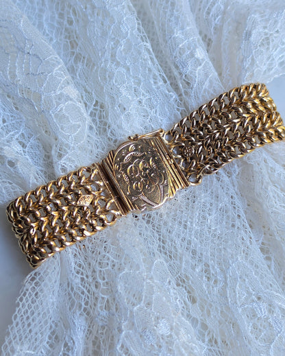 Antique Edwardian 1913 Rose Gold Curb Chain Mesh Bracelet