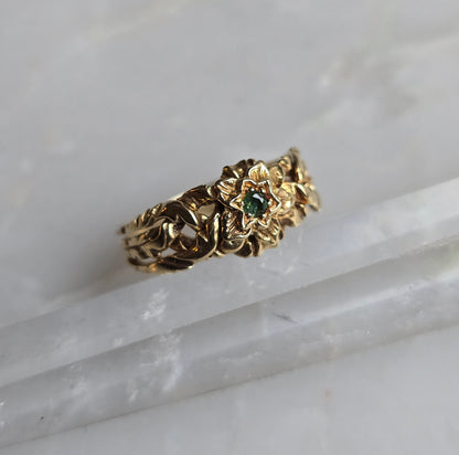 Vintage Turkish 14k Floral Emerald Puzzle Ring
