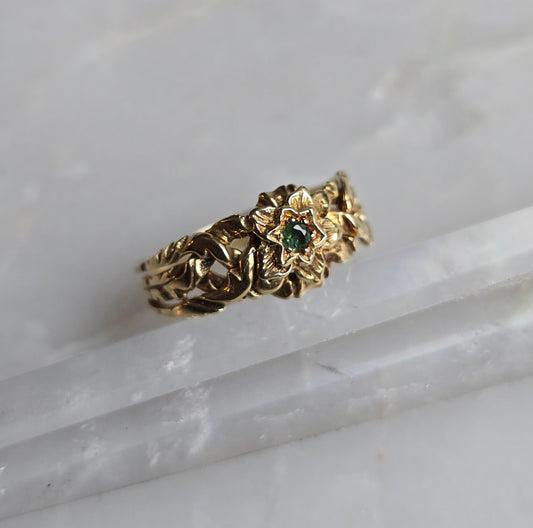 Vintage Turkish 14k Floral Emerald Puzzle Ring