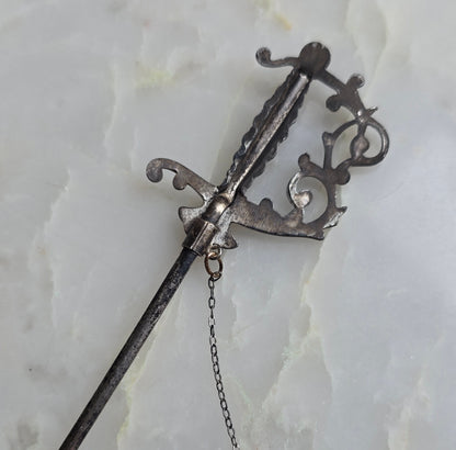 Antique Edwardian Silver Sword Jabot Pin