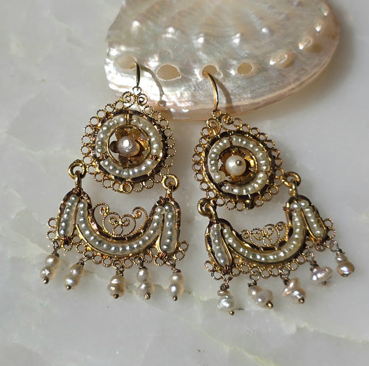 Antique Seed Pearl Garland Earrings