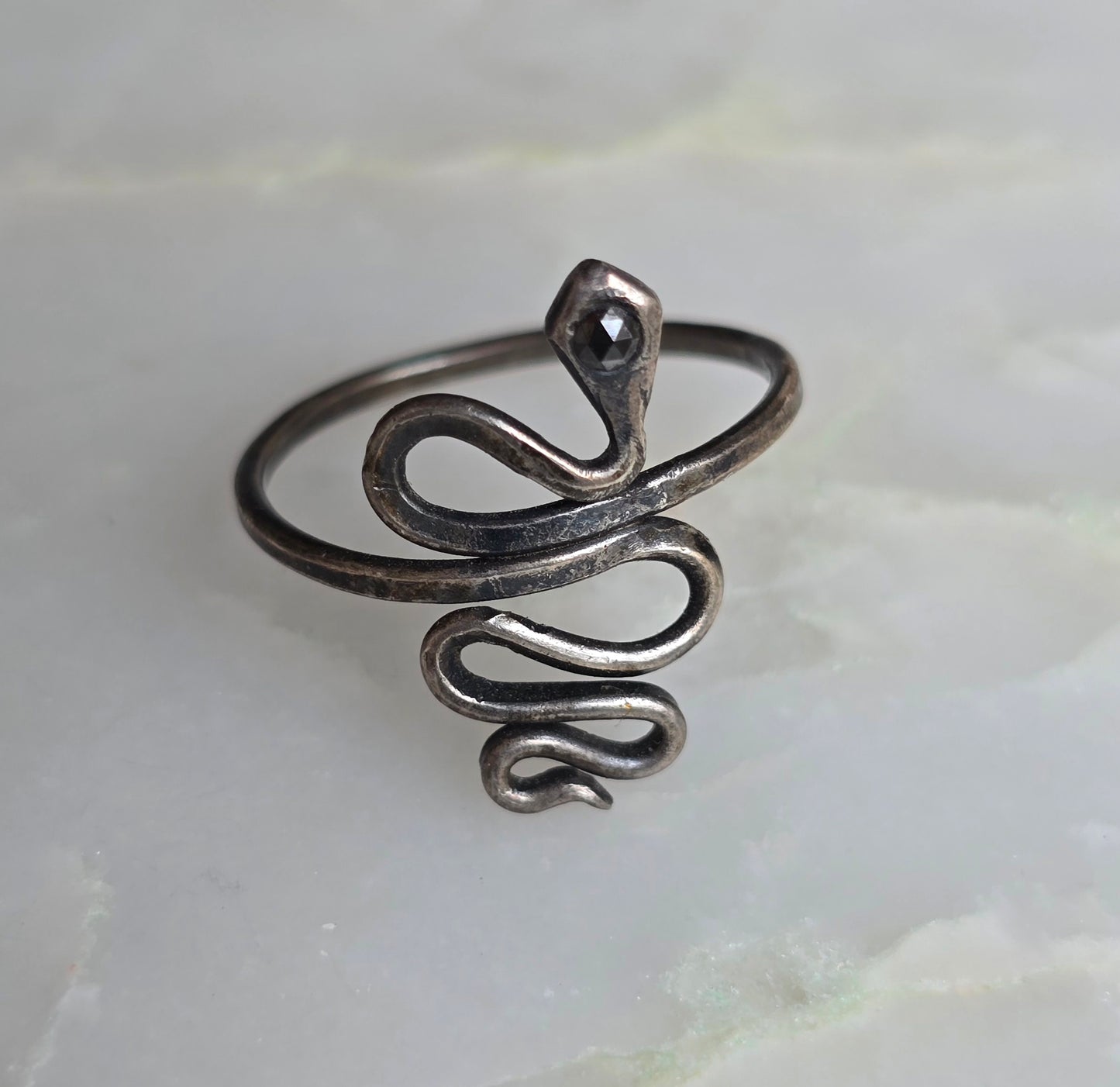 Binding Oath Silver and Black Diamond Serpent Ring