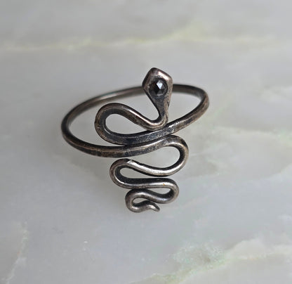 Binding Oath Silver and Black Diamond Serpent Ring