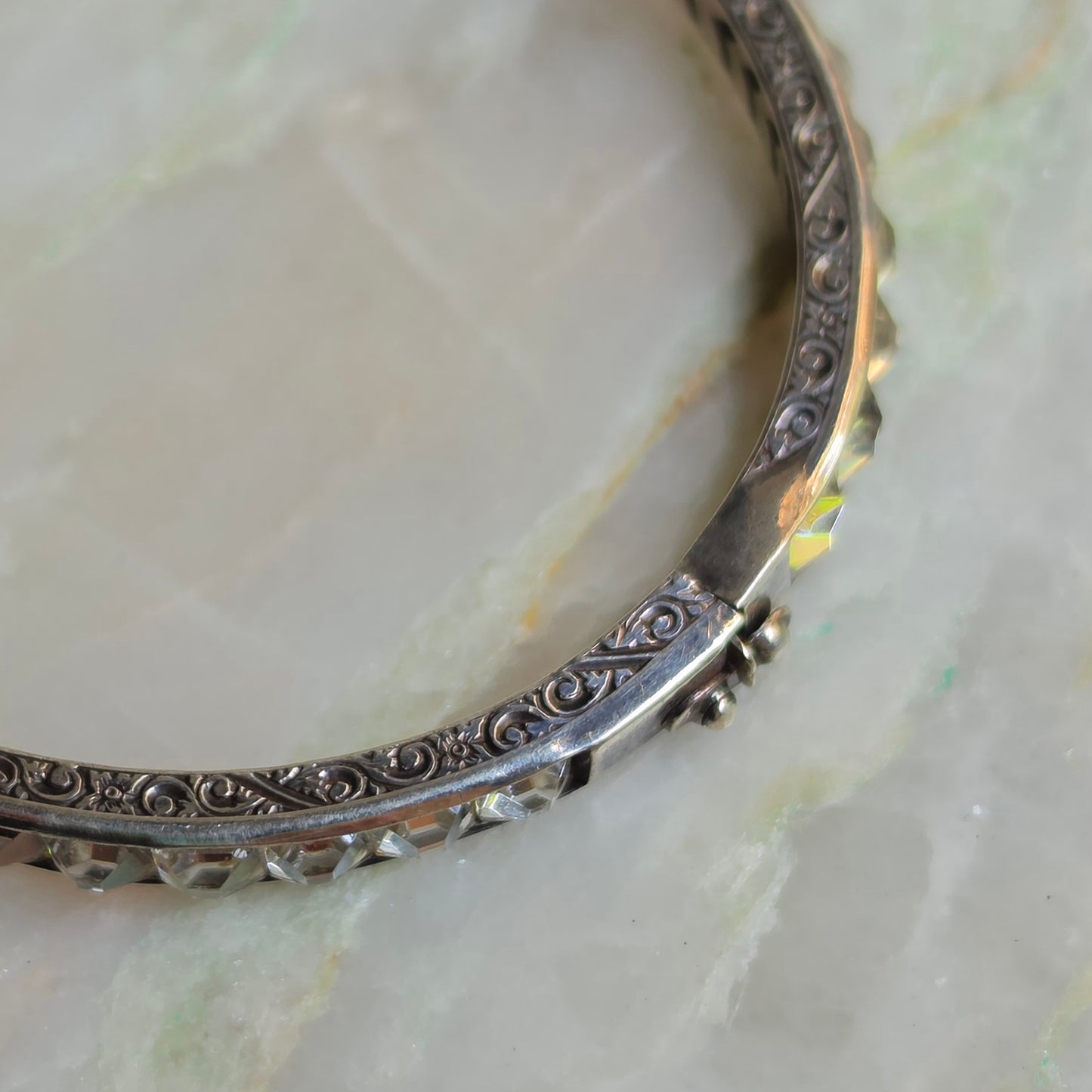 Antique Art Deco Silver and Hand Cut Paste Bangle