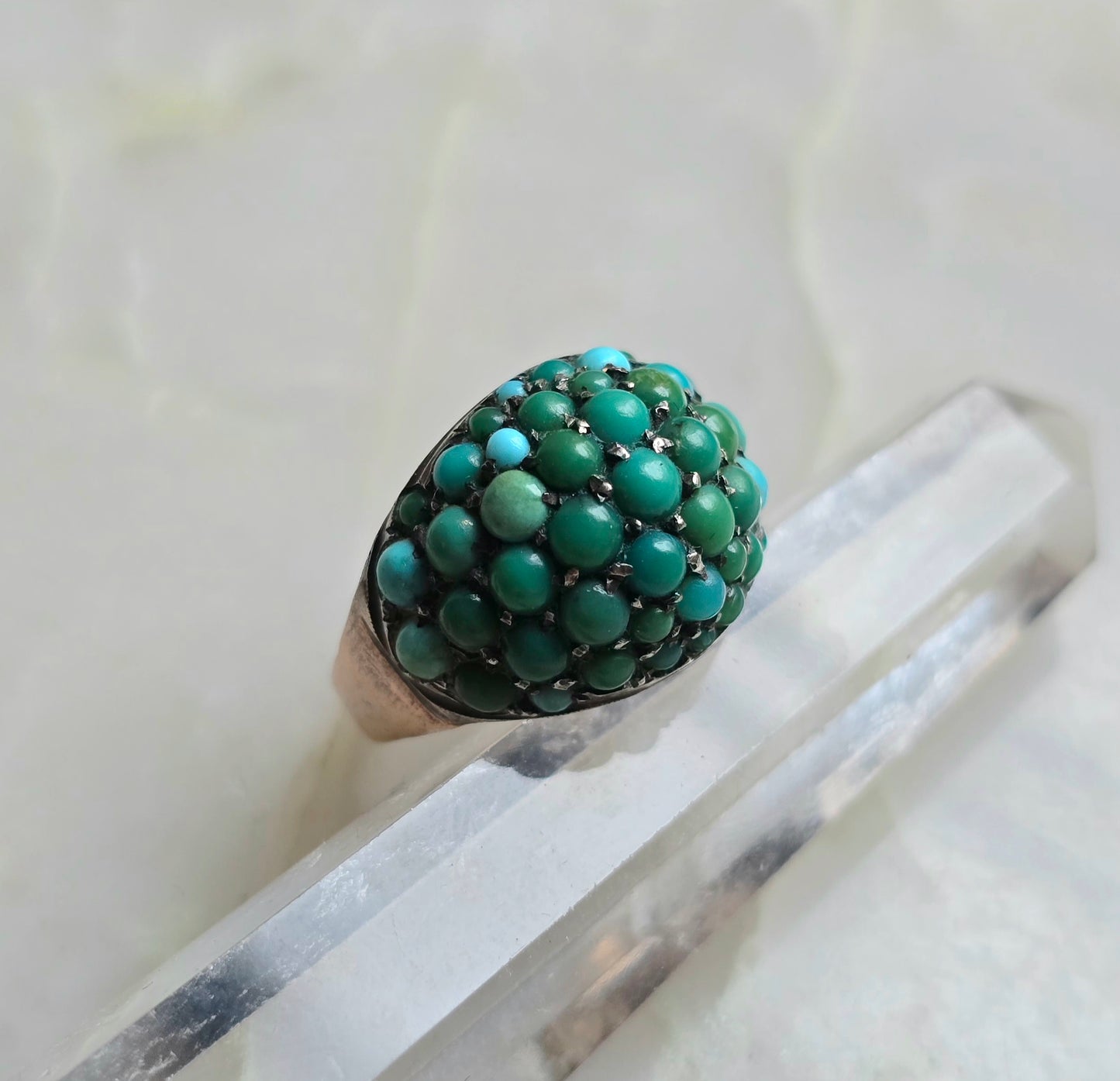 Antique Victorian Turquoise and 9k Rose Gold Bombe Ring