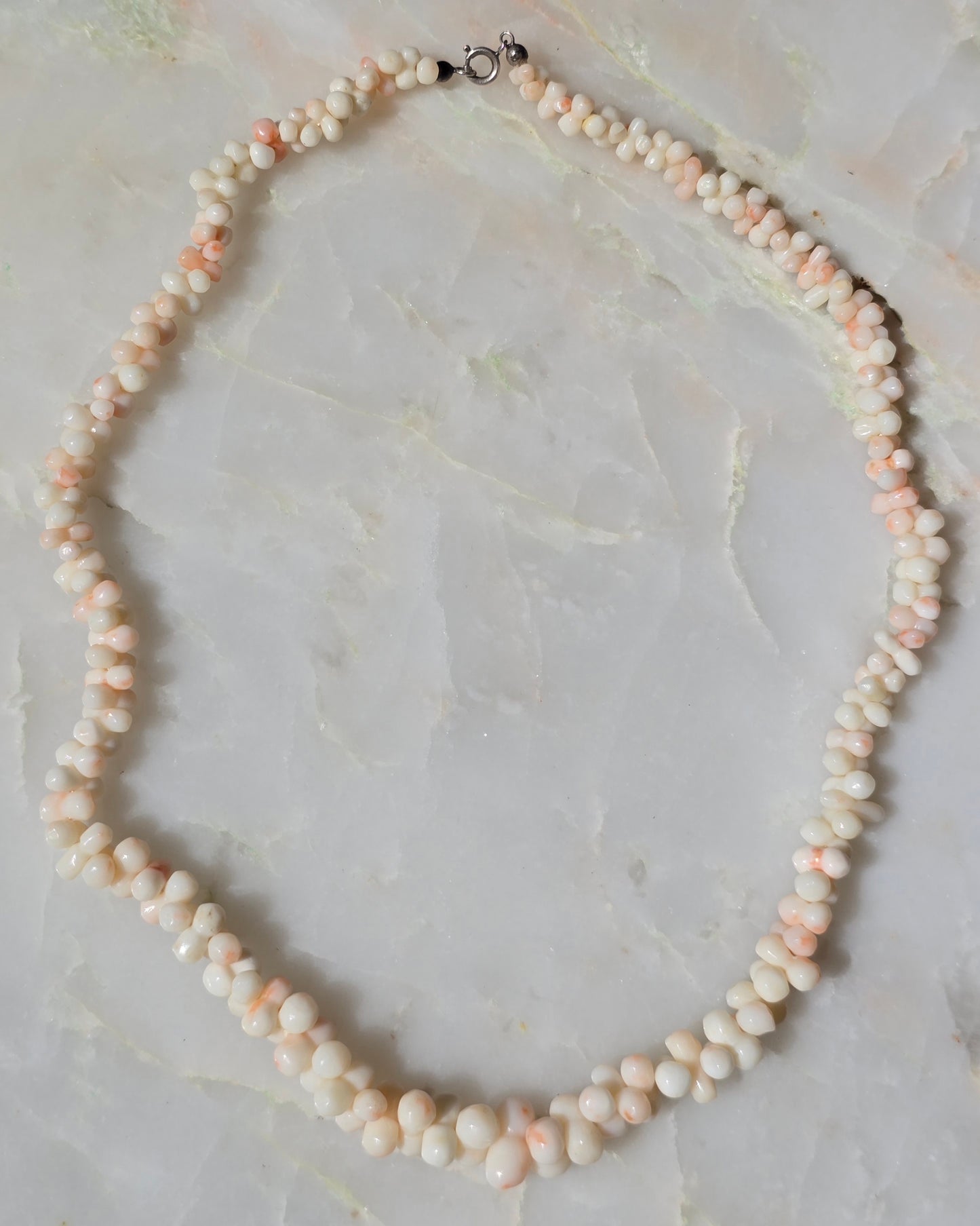 Antique Victorian Carved Angel skin Coral Dogbone Necklace