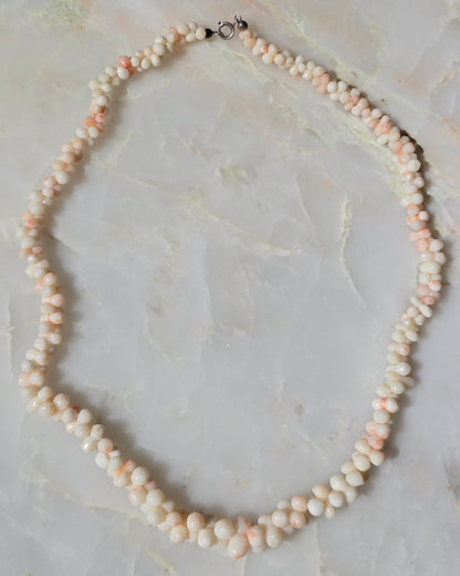 Antique Victorian Carved Angel skin Coral Dogbone Necklace