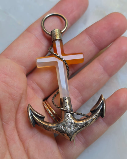 Antique Scottish Agate Anchor "Hope" Pin