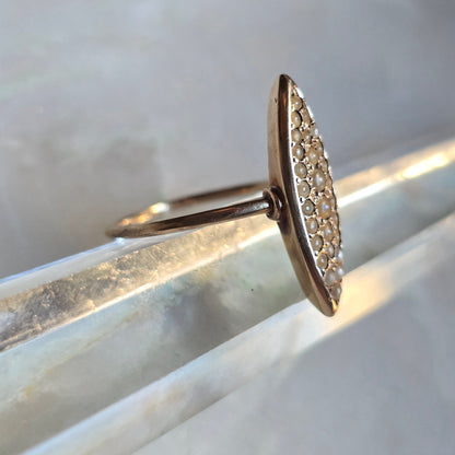 Antique Victorian 14k Rose Gold Seed Pearl Navette Ring