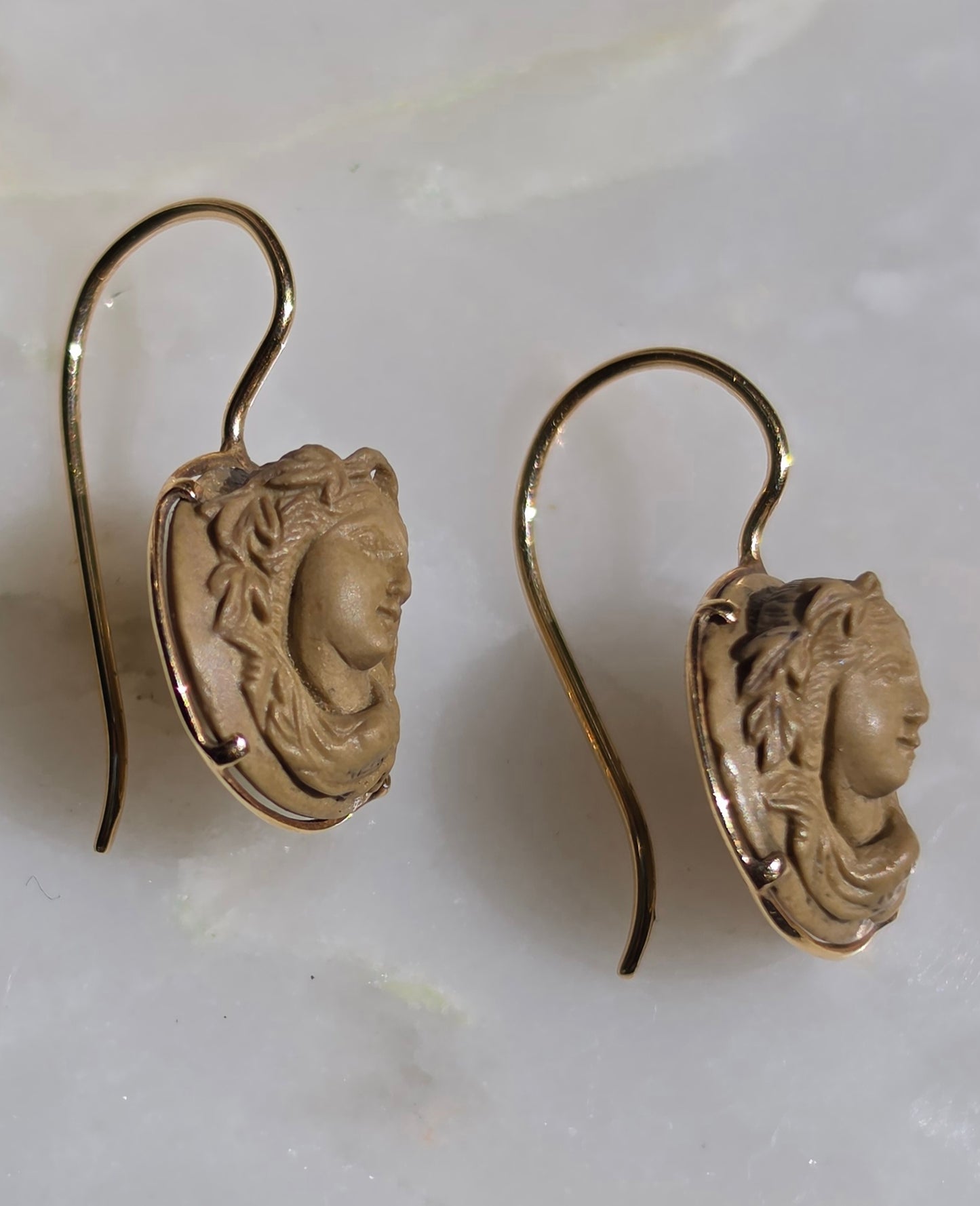 Antique Victorian Carved Lava Bacchante Cameo Earrings