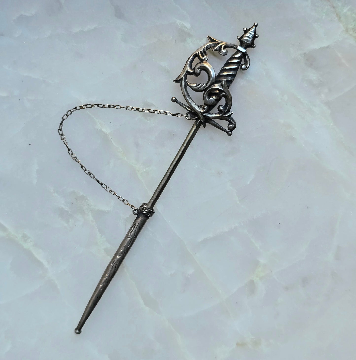 Antique Edwardian Sterling Silver Sword Jabot Pin