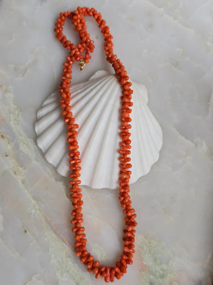 Antique Victorian Carved Mediterranean Coral Dogbone Necklace