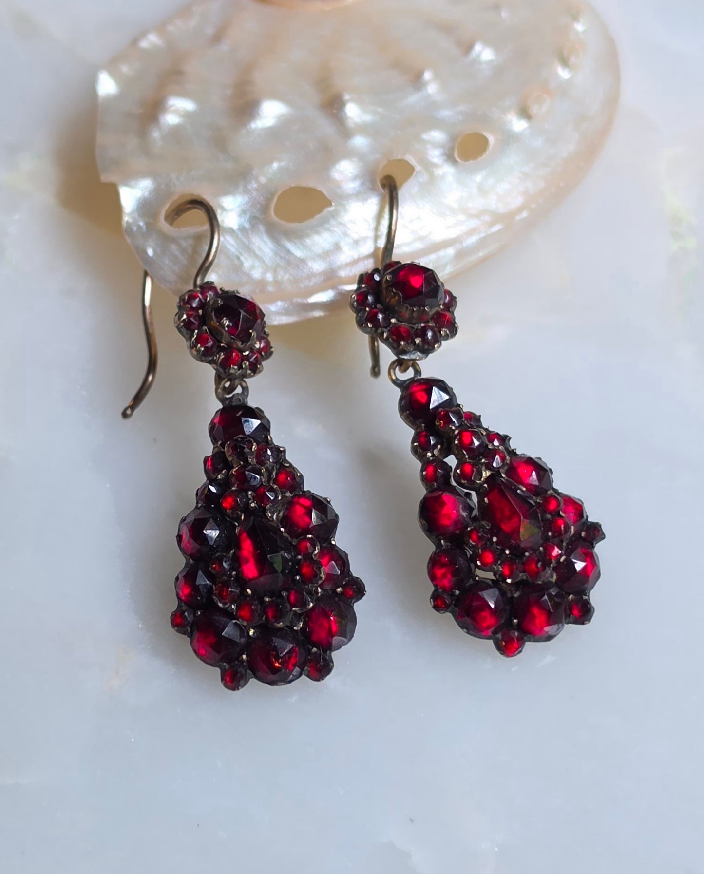 Antique Victorian Bohemian Garnet Teardrop Earrings