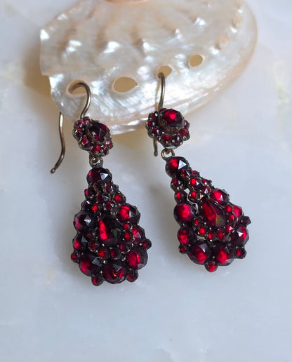 Antique Victorian Bohemian Garnet Teardrop Earrings