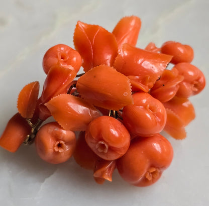 Antique Carved Coral Flowers And Fruit Pin
