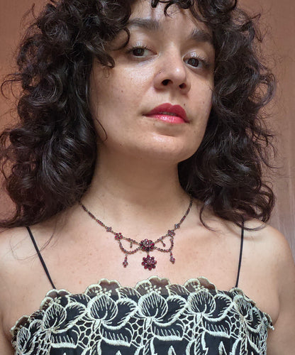 Antique Victorian Bohemian Garnet Swag Necklace
