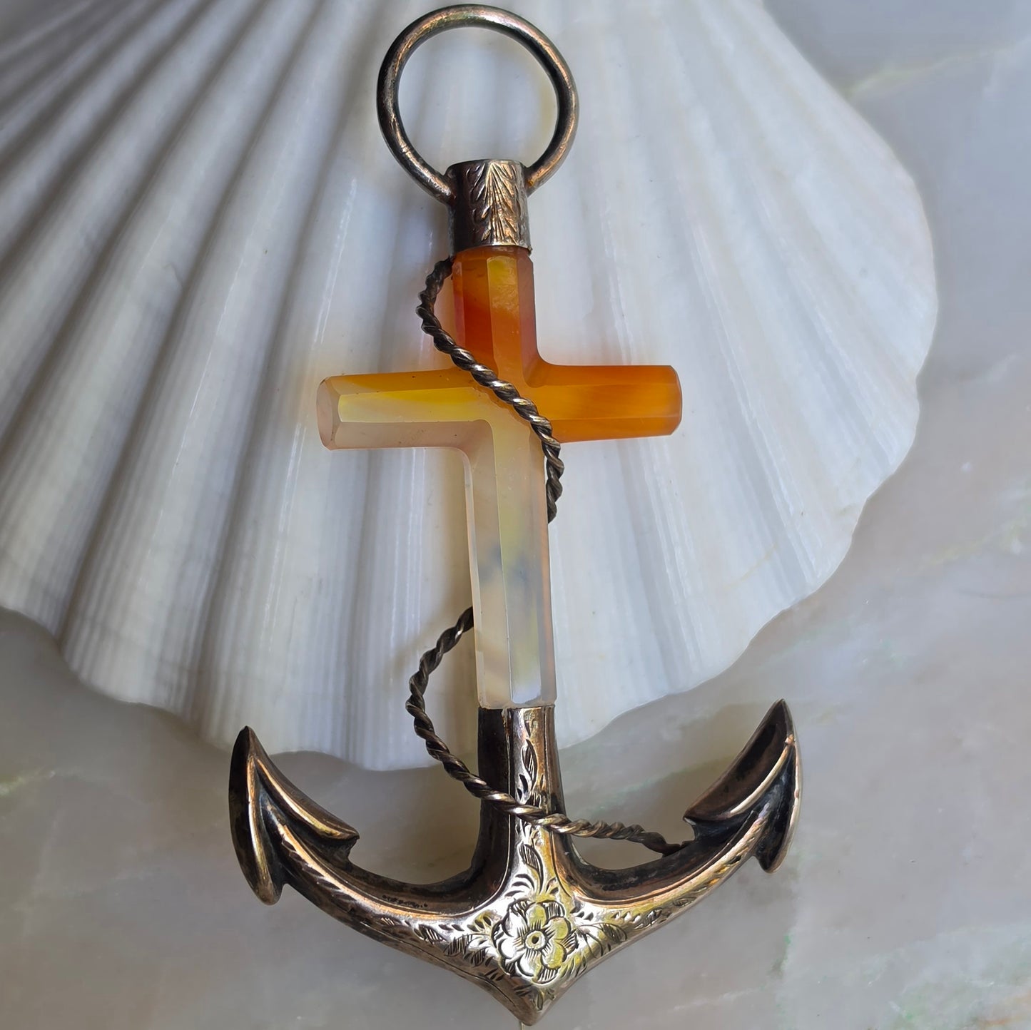Antique Scottish Agate Anchor "Hope" Pin