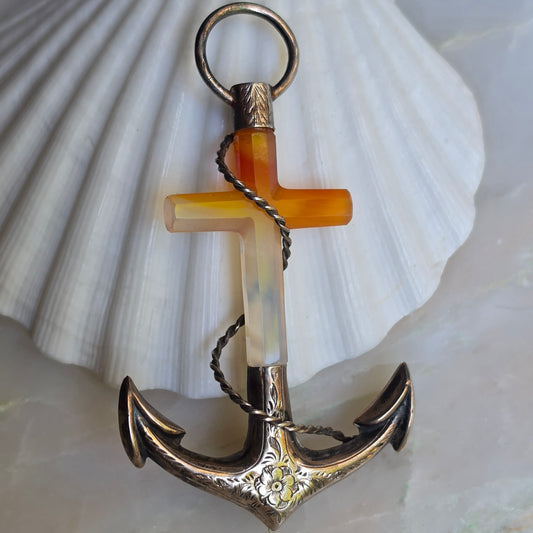 Antique Scottish Agate Anchor "Hope" Pin