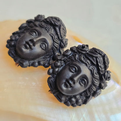 Antique Victorian Carved Lava Cameos of Pomona, Goddess of Fruitful Abundance