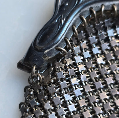 Antique Edwardian Art Nouveau Sterling Silver Mesh Chatelaine Purse