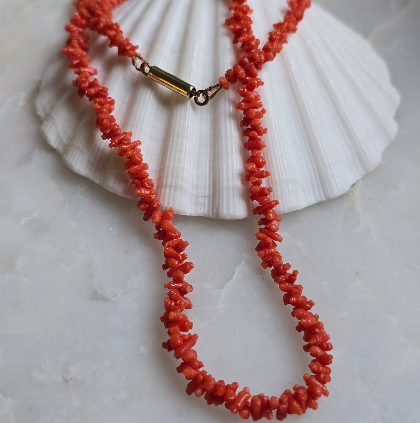 Antique Georgian "Rolling Pin" Carved Coral Necklace