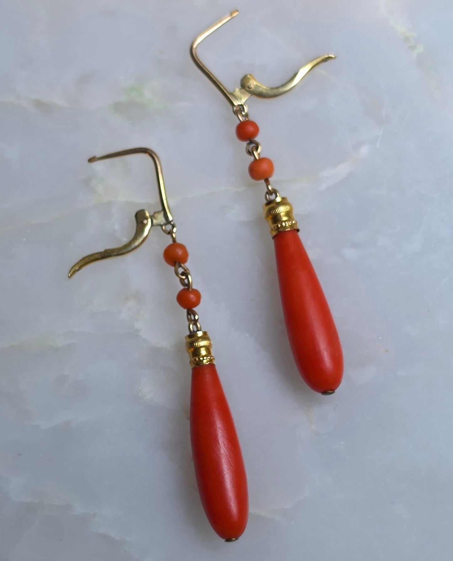 Antique Mediterranean Coral Drop Earrings
