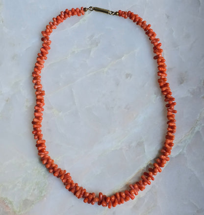 Antique Victorian Mediterranean Coral Carved "Dogbone" Bead Necklace