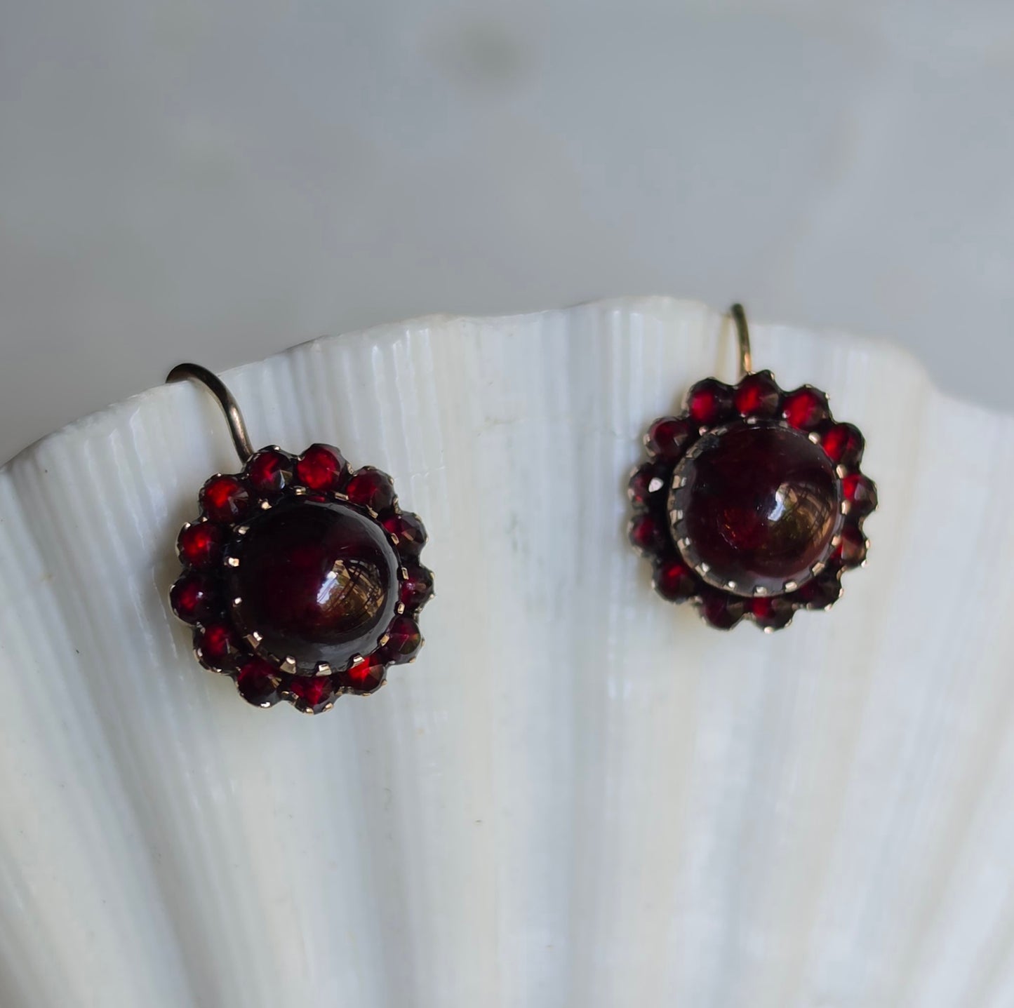 Antique Victorian Bohemian Garnet Earrings and Pin Demi Parure