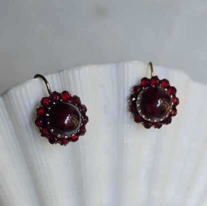 Antique Victorian Bohemian Garnet Earrings and Pin Demi Parure