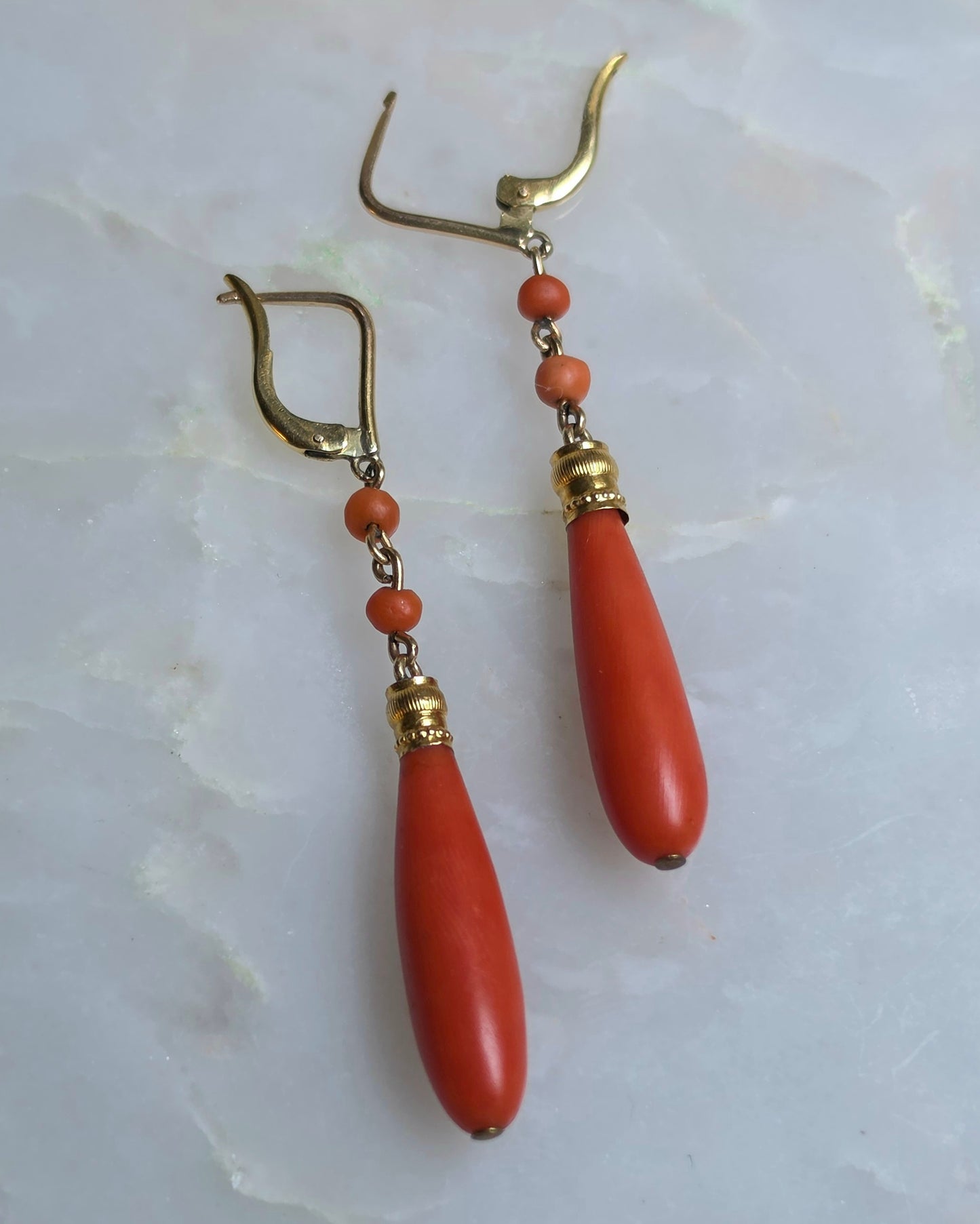 Antique Mediterranean Coral Drop Earrings