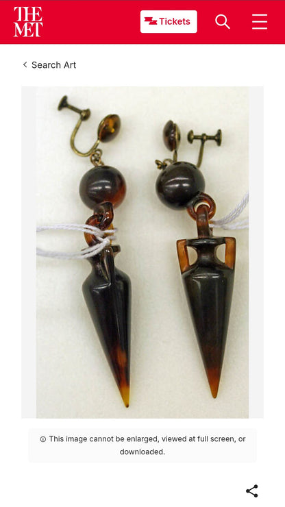 Antique Victorian Carved Tortoiseshell Amphora Earrings