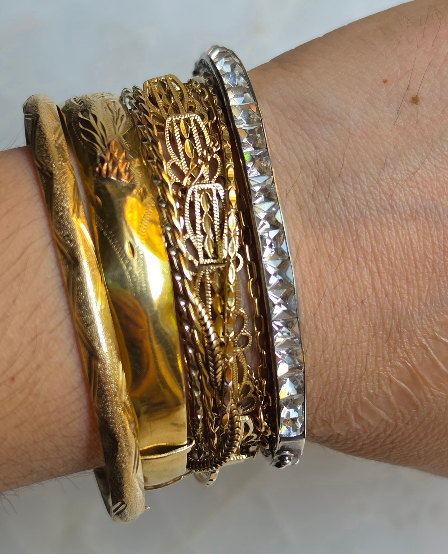 Antique Art Deco Silver and Hand Cut Paste Bangle