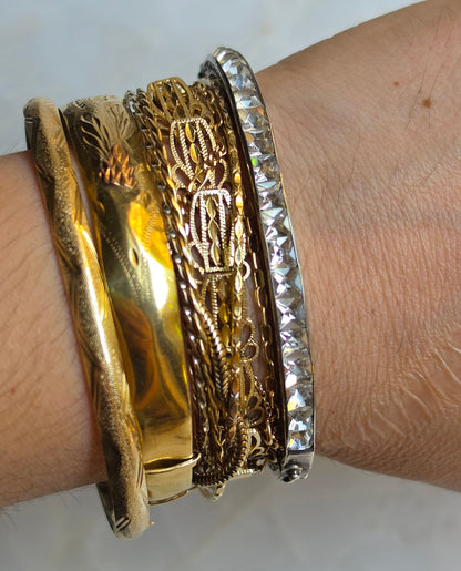Antique Art Deco Silver and Hand Cut Paste Bangle