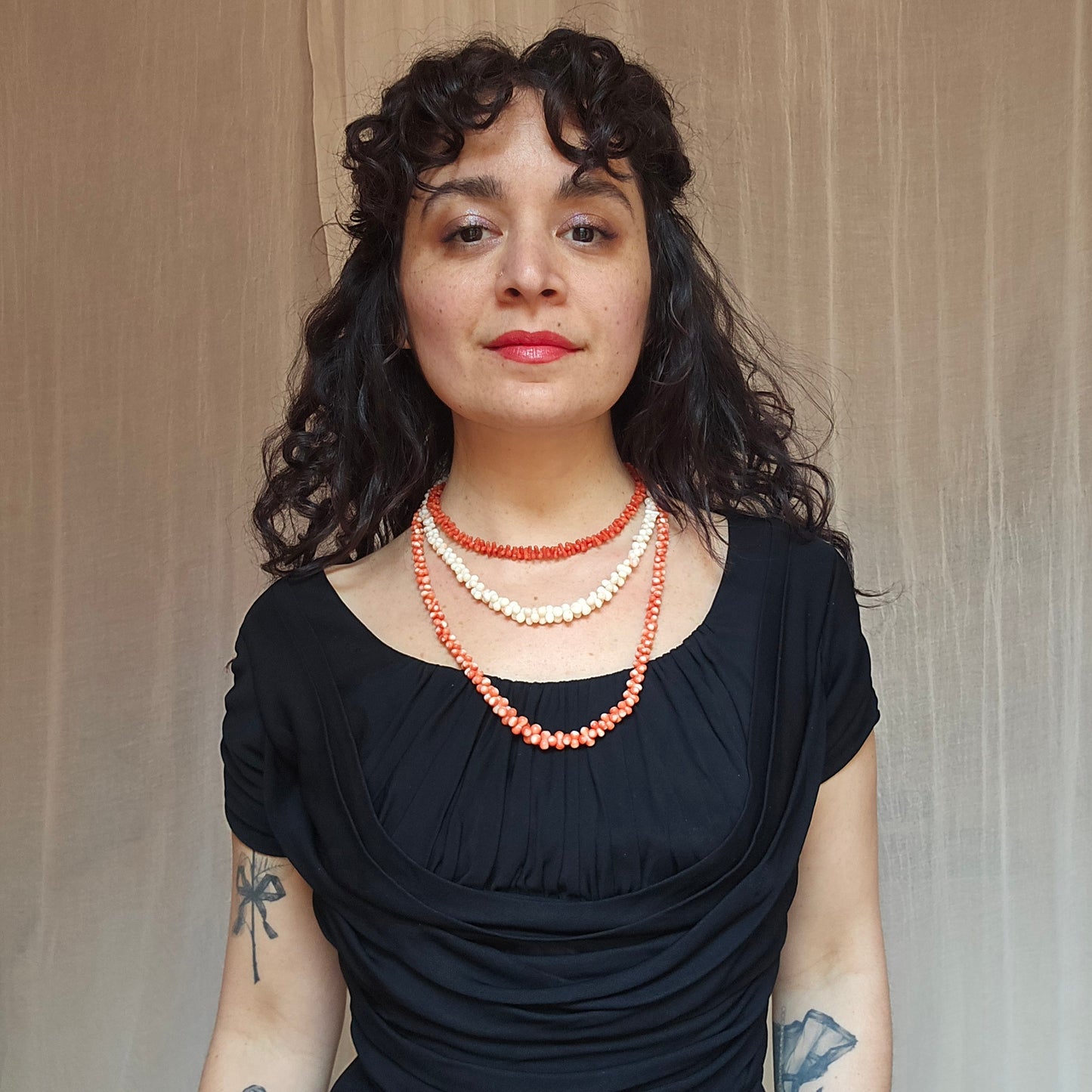 Antique Edwardian Carved Momo Coral Dogbone Necklace