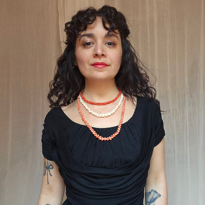 Antique Edwardian Carved Momo Coral Dogbone Necklace