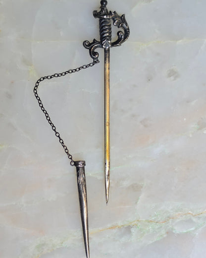 Antique Edwardian Sterling Silver Sword Jabot Pin